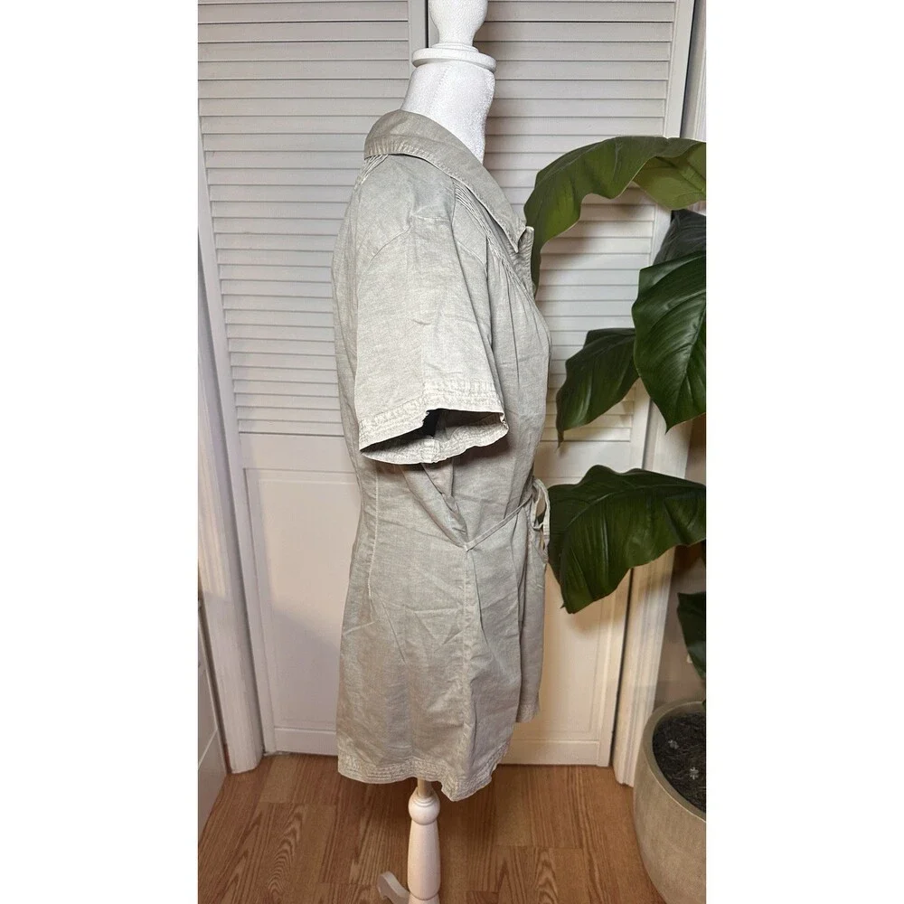 Free People Light Sage Button Front Shirt Romper Short Sleeve Tie Waist Size M - Picture 12 of 15